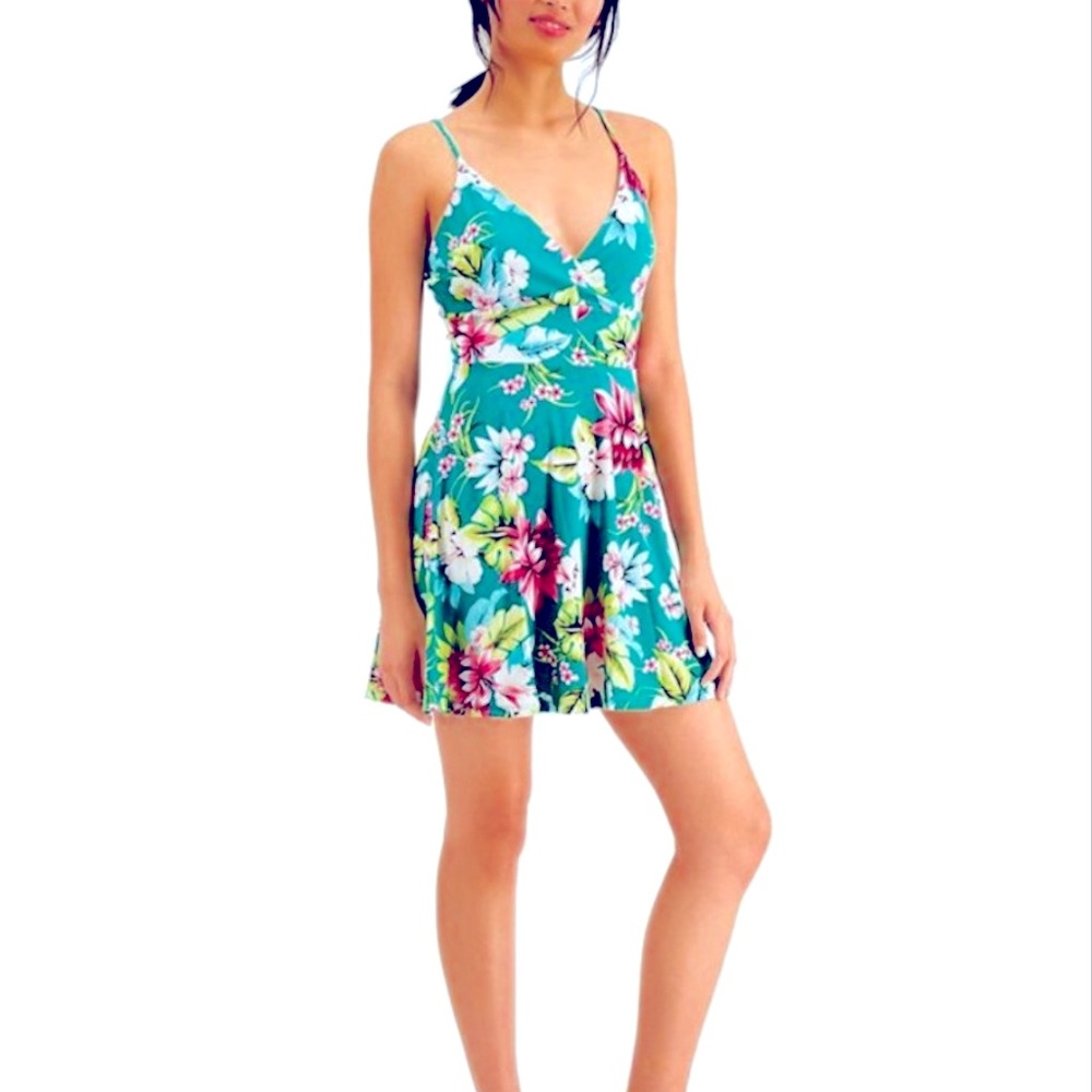 BAR III GREEN TROPICAL FLORAL-PRINT CAMISOLE MINI DRESS XXL